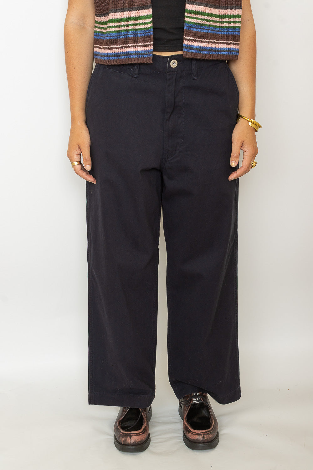 Wide Chino Pants - Navy