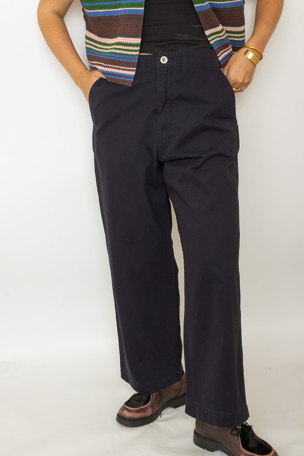 Wide Chino Pants - Navy