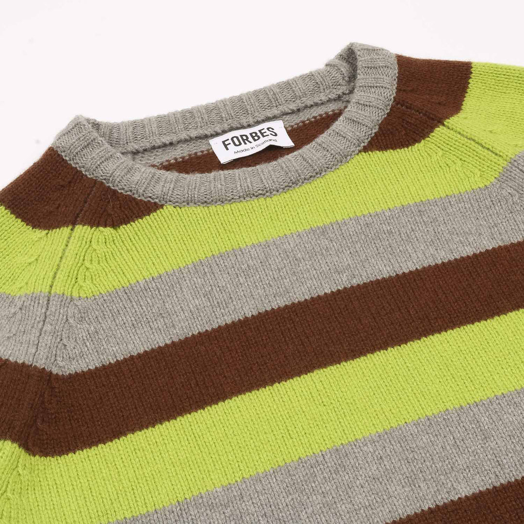 Striped Raglan Crew Knit - Lime/Grey/Chocolate