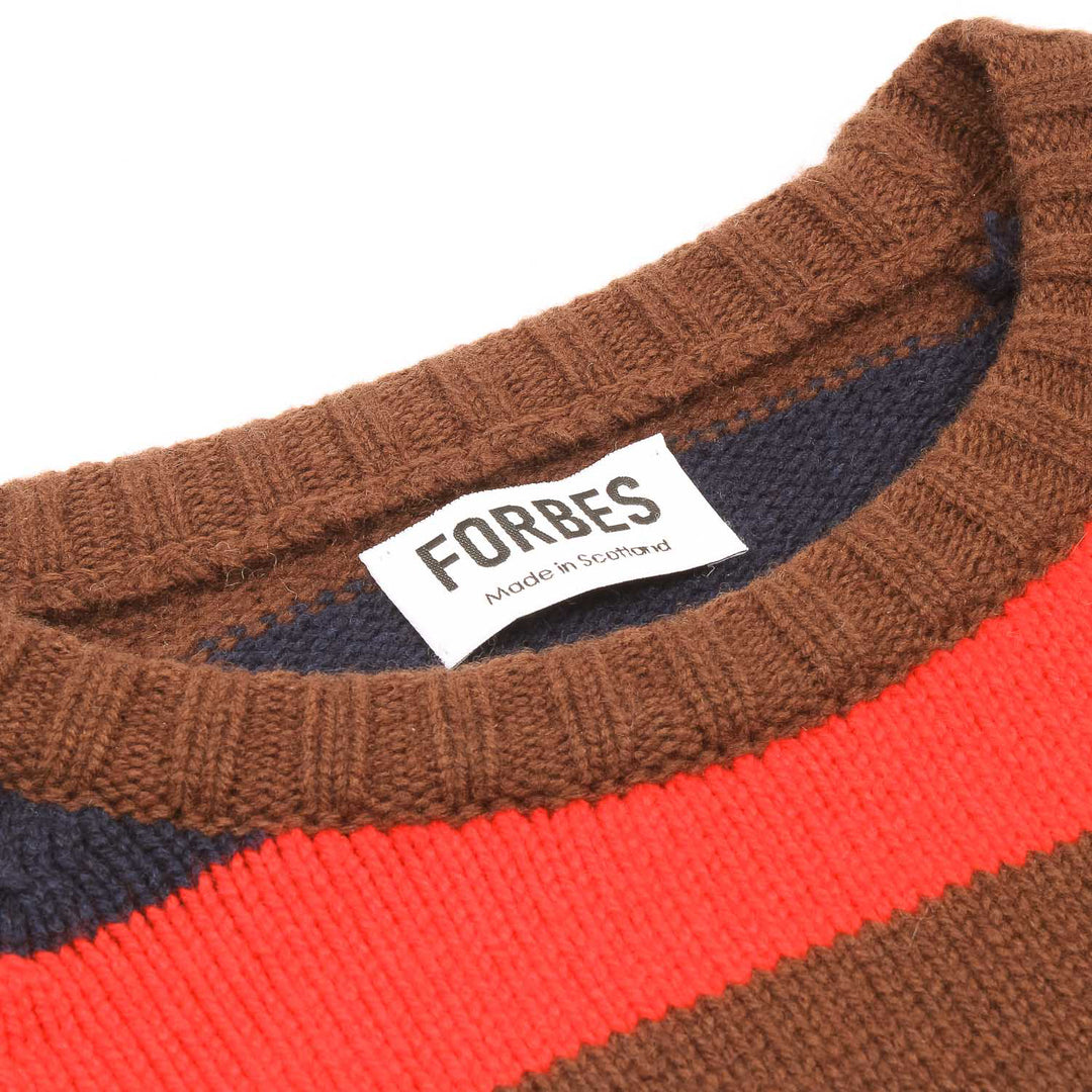 Striped Raglan Crew Knit - Flame/Navy/Chocolate