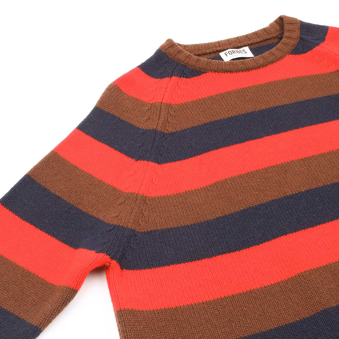 Striped Raglan Crew Knit - Flame/Navy/Chocolate