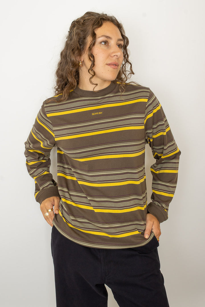 Embroidery Stripe Long Sleeve T-Shirt - Sage
