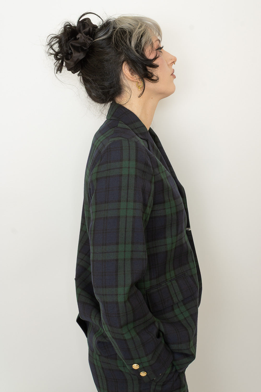 Polyester Wool Blend 3 Button Blazer - Black Watch