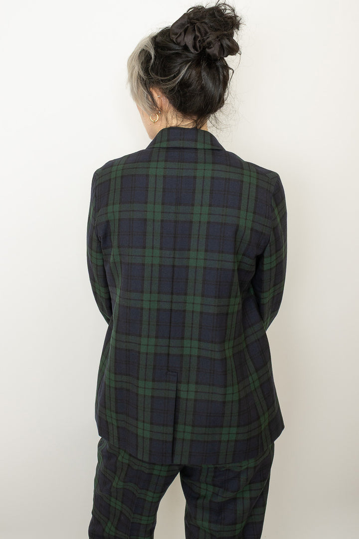 Polyester Wool Blend 3 Button Blazer - Black Watch