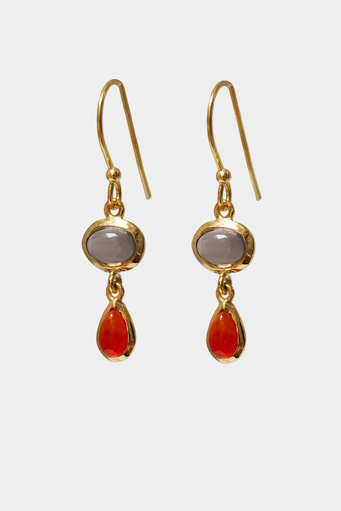 Isha Earrings With Smokey Quartz And Red Onyx