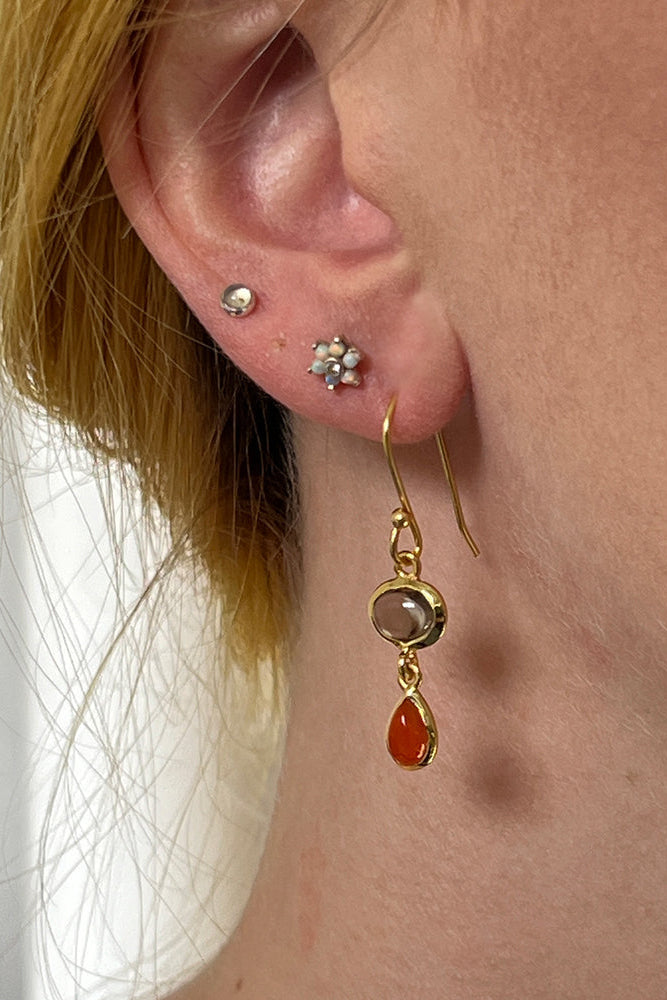 Isha Earrings With Smokey Quartz And Red Onyx