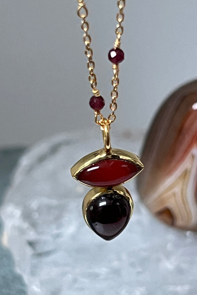Indira Red Onyx & Garnet Rosary Pendant Necklace