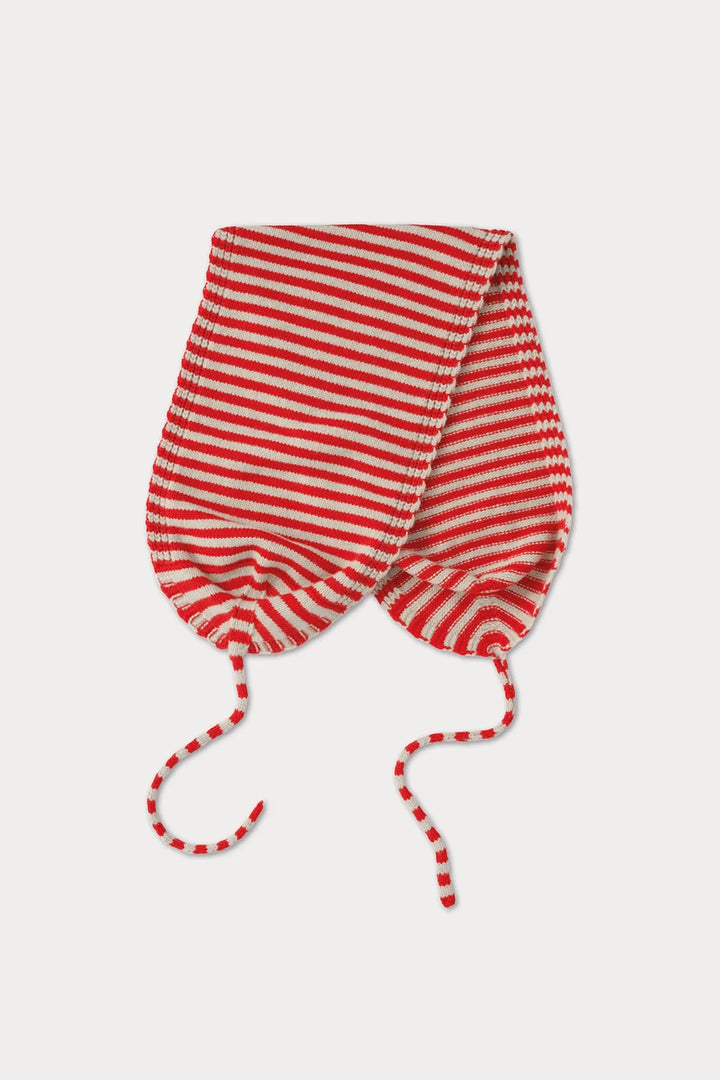 Striped Scarf with Ties - Poppy & Oatmeal