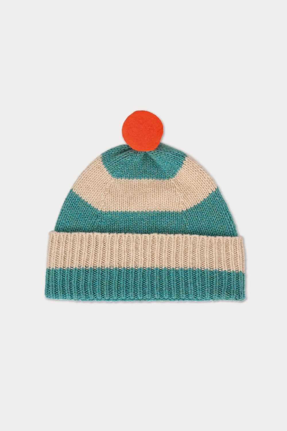 Stripe Pompom Hat - Jade & Oatmeal