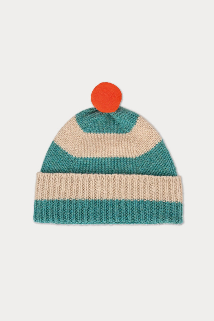 Stripe Pompom Hat - Jade & Oatmeal