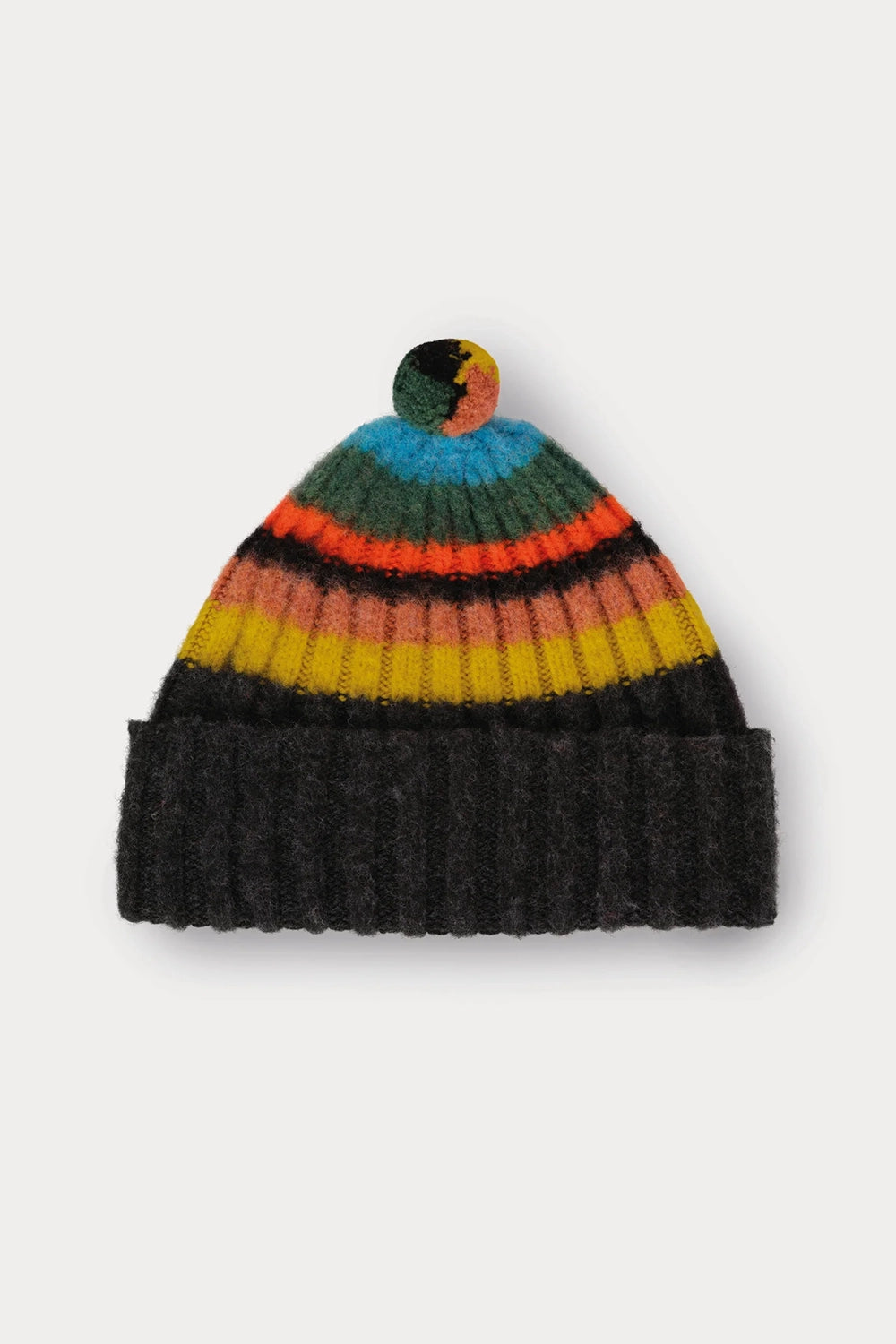 Brushed Multicolour Pompom Hat - Black