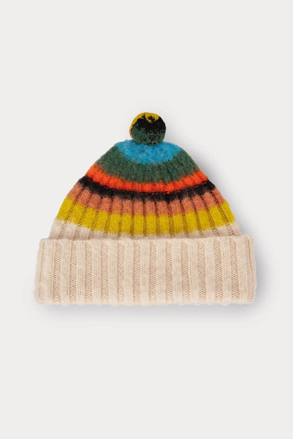 Brushed Multicolour Pompom Hat - Oatmeal
