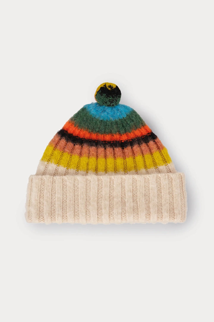 Brushed Multicolour Pompom Hat - Oatmeal