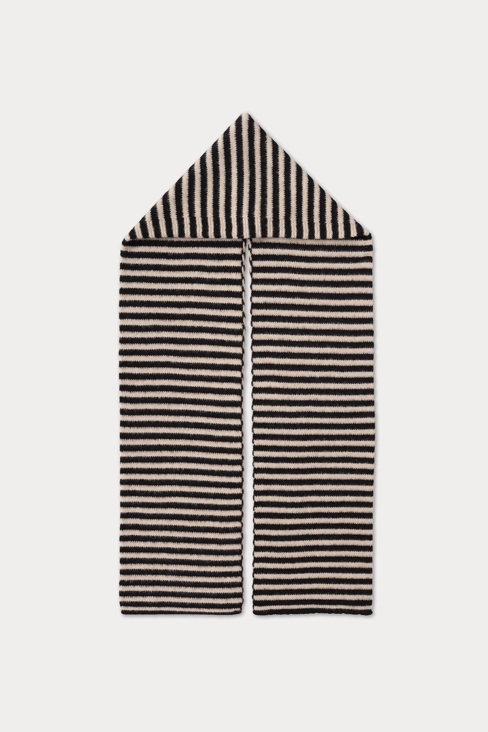 Striped Brushed Hood Scarf - Black & Oatmeal