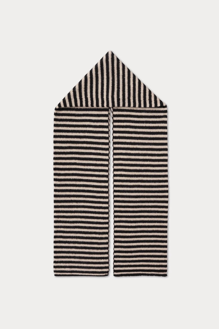 Striped Brushed Hood Scarf - Black & Oatmeal