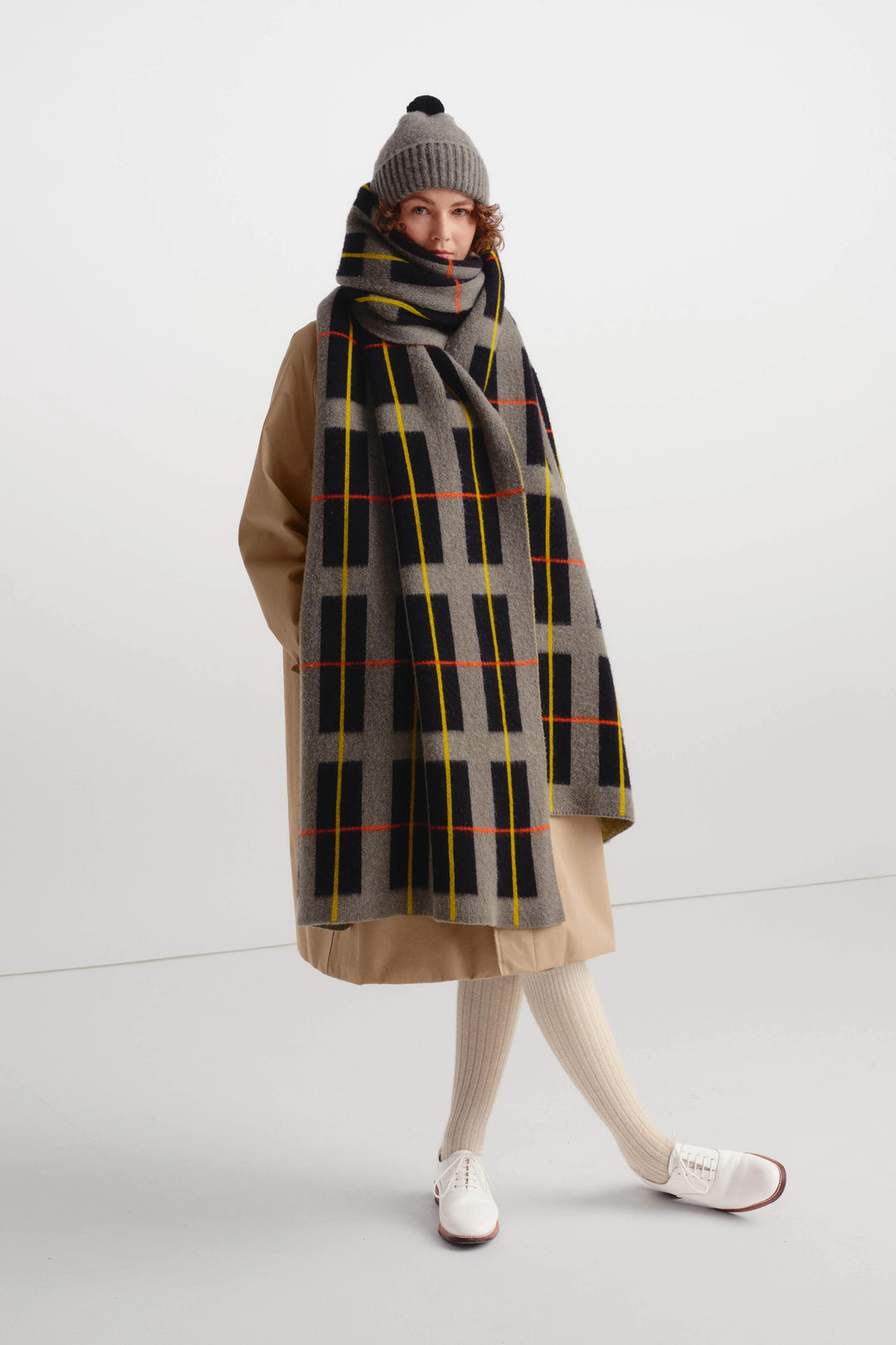 Large Tartan Brushed Blanket Scarf - Multicolour
