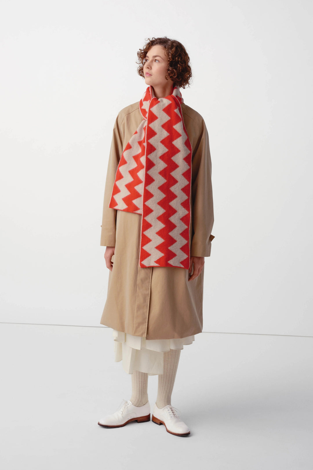 Brushed Zigzag Scarf - Poppy & Oatmeal