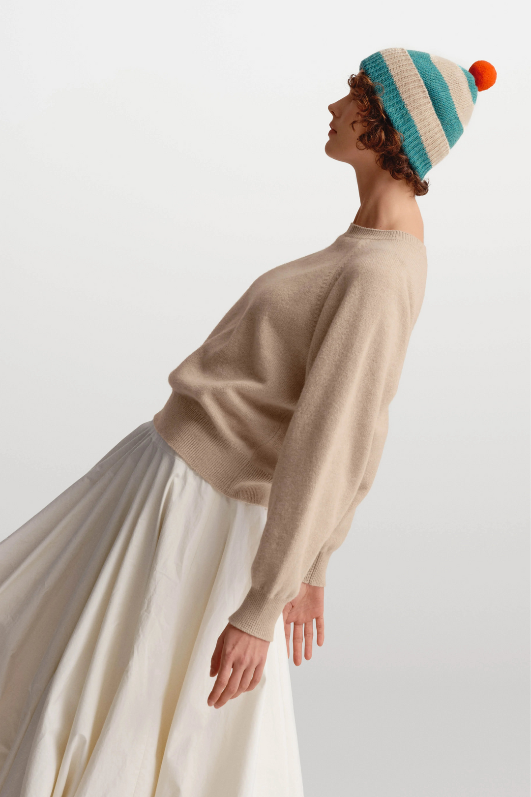 Stripe Pompom Hat - Jade & Oatmeal