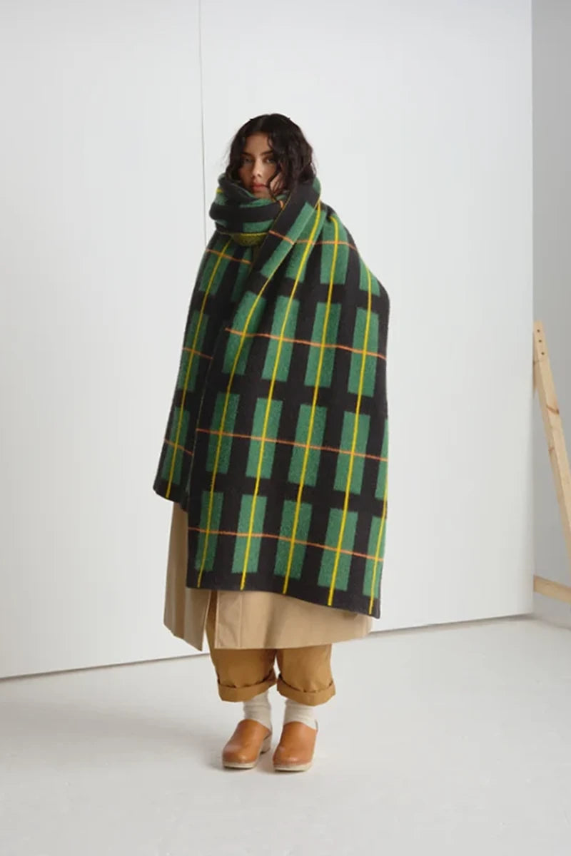 Large Tartan Brushed Blanket Scarf - Multicolour