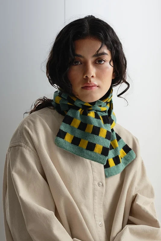 Small Check & Stripe Scarf - Turmeric & Black, Strath Stripe