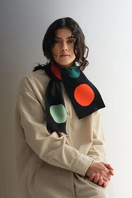 Small Multicolour Spot Scarf - Black