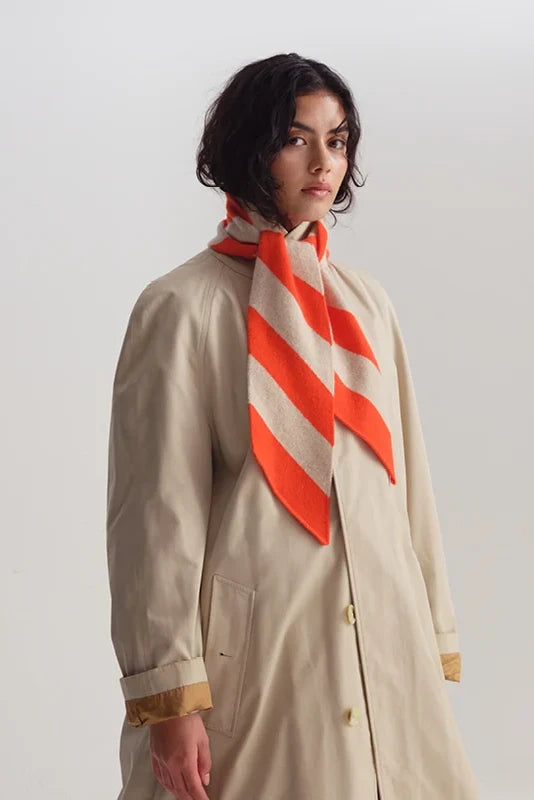 Small Diagonal Stripe Scarf - Orange Gloss & Oatmeal