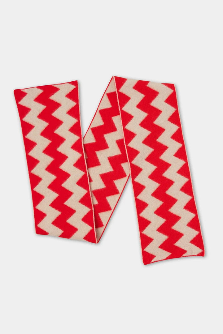 Brushed Zigzag Scarf - Poppy & Oatmeal