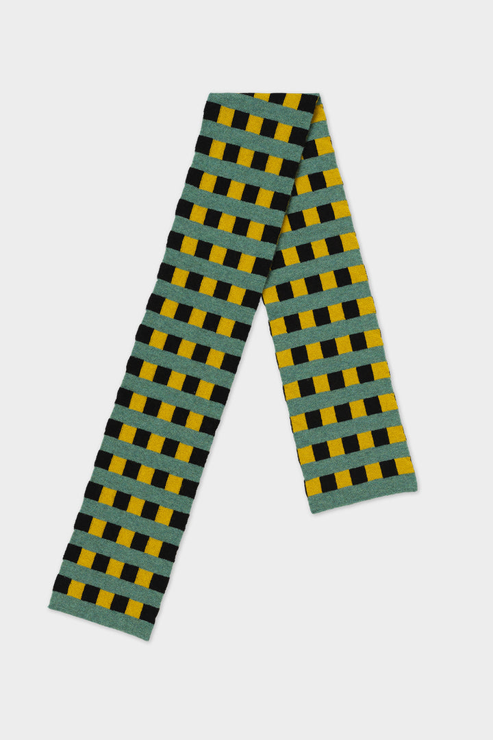 Small Check & Stripe Scarf - Turmeric & Black, Strath Stripe