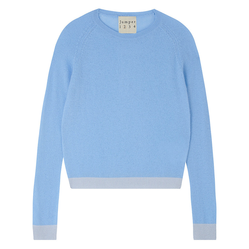 Contrast Cashmere Crew - Wedgewood/Cement