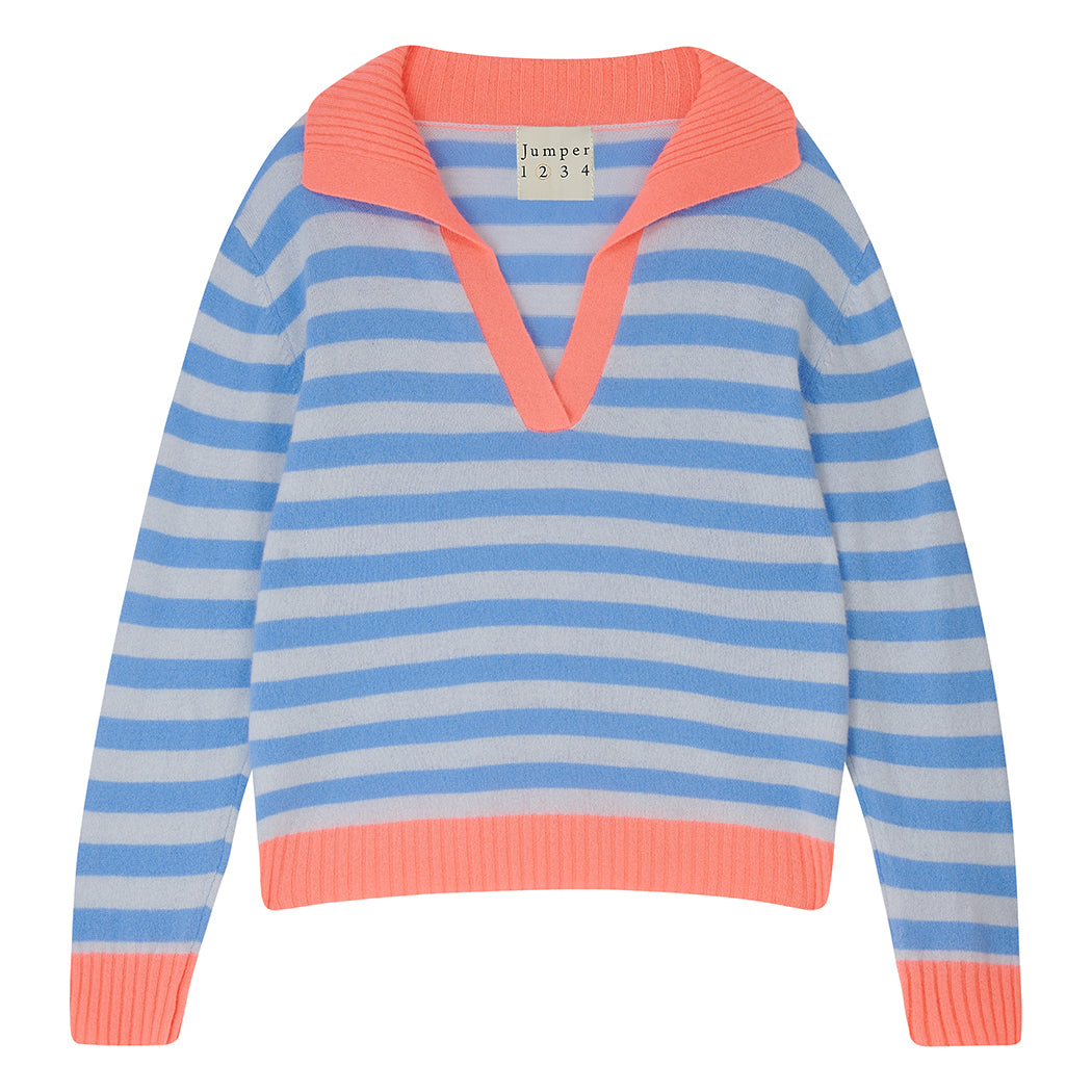 Cashmere Stripe Collar - Coral/Cement/Wedgewood