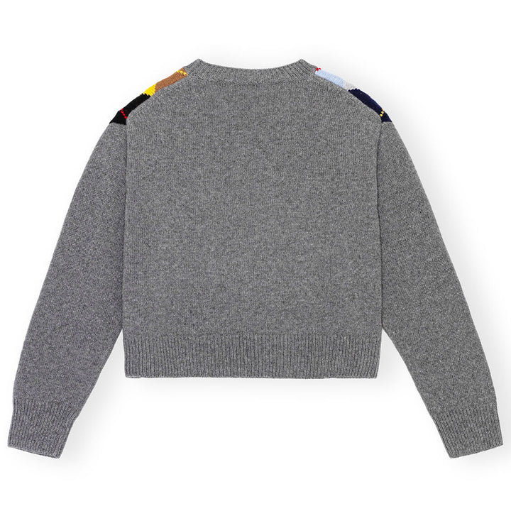 Harlequin Wool Mix Oversized O-Neck Pullover - Frost Gray