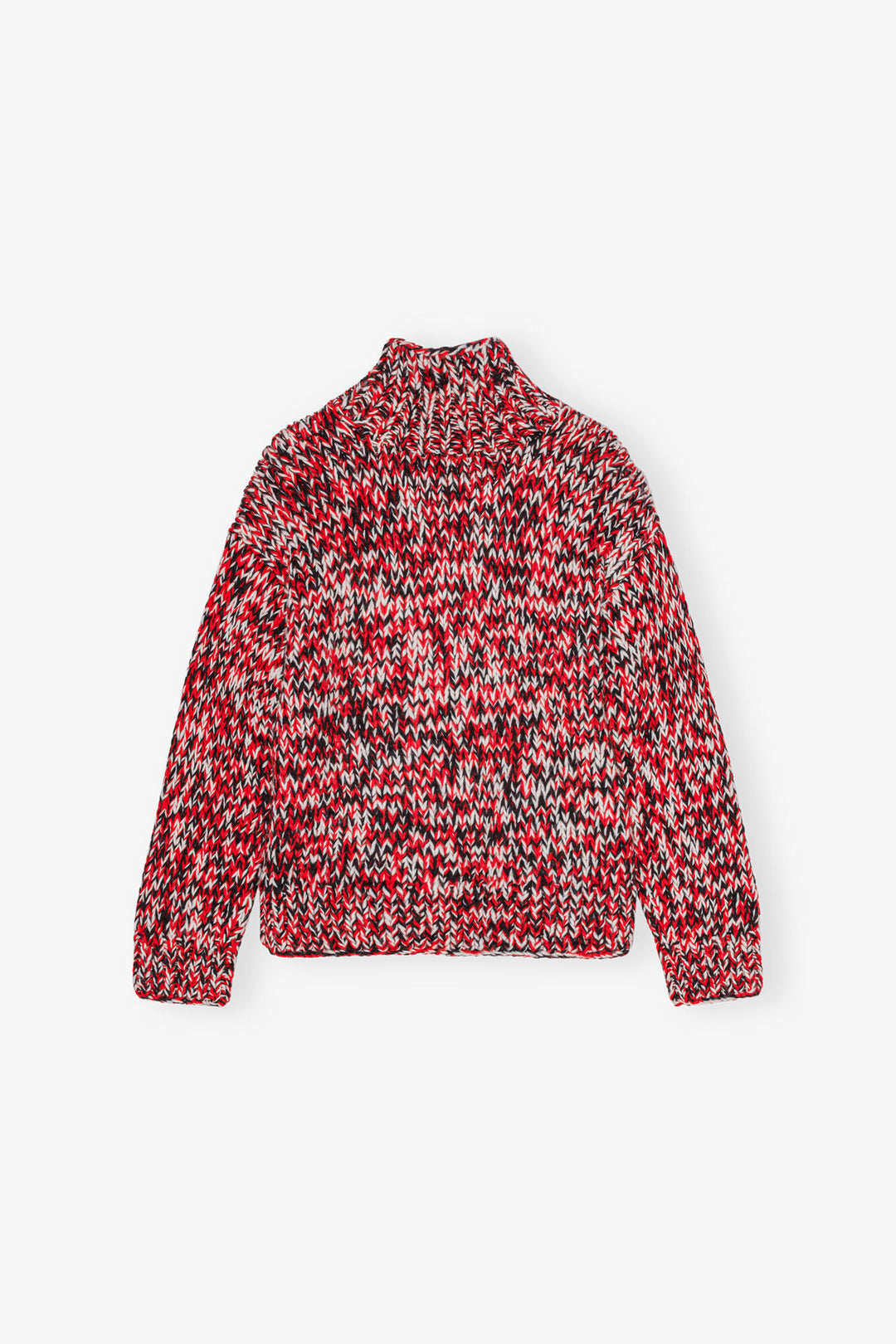 Graphic Wool Handknit Turtleneck - Red