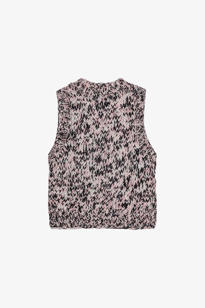 Graphic Wool Handknit Vest - Pink Chalk