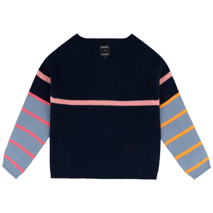 Stripe Raglan Jumper - Navy/ Nero