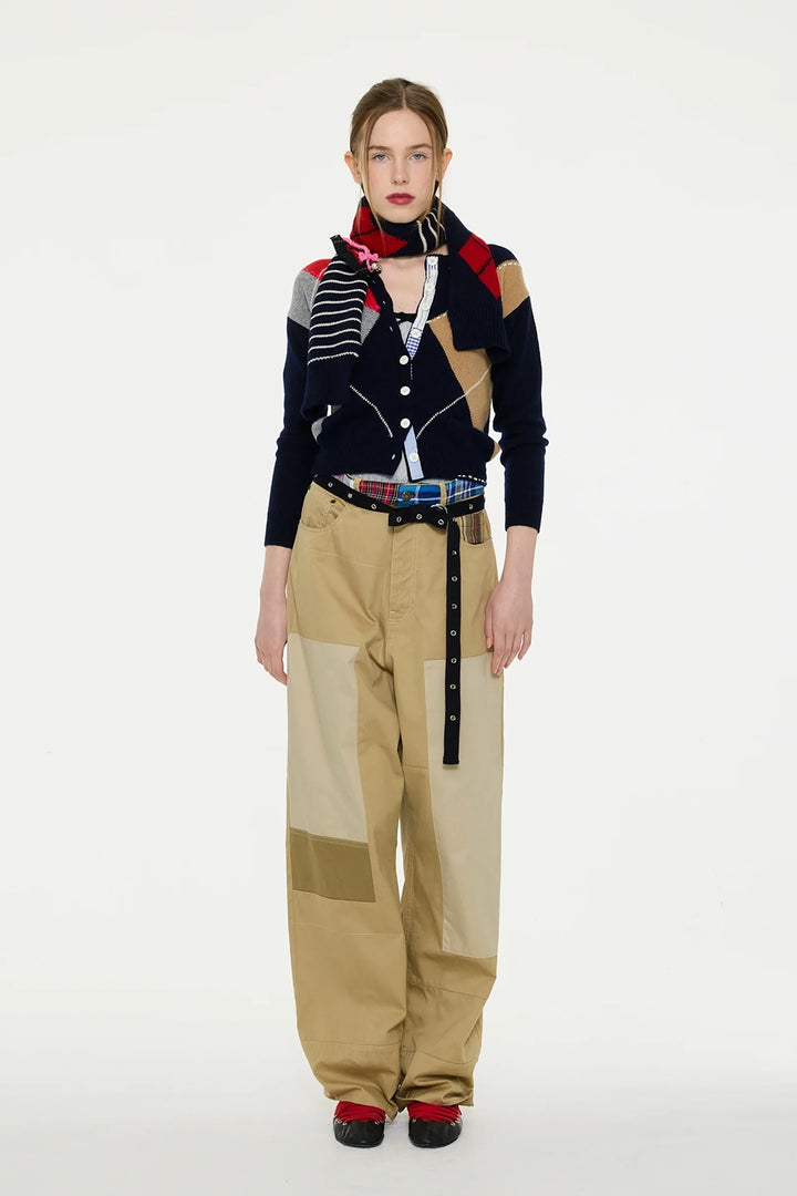 Argyle Crew Neck Cardigan - Multi