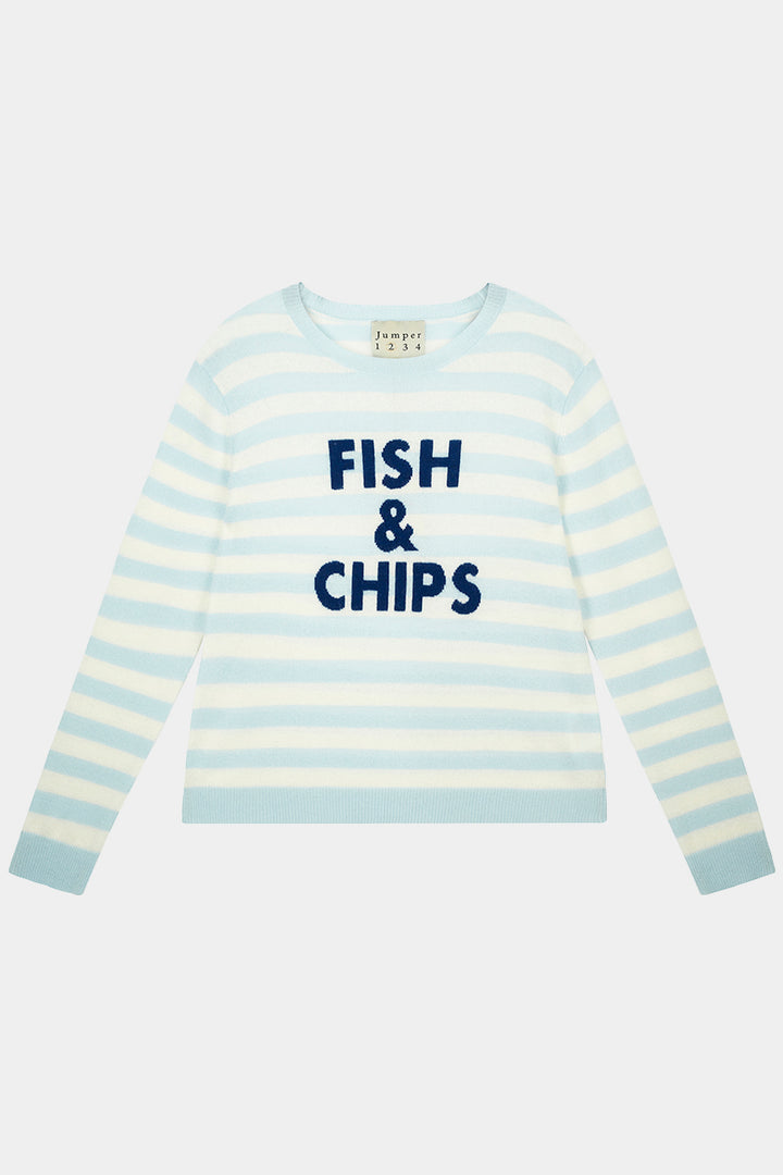 Fish And Chips Cashmere Crew - Pale Blue/Midnight Blue