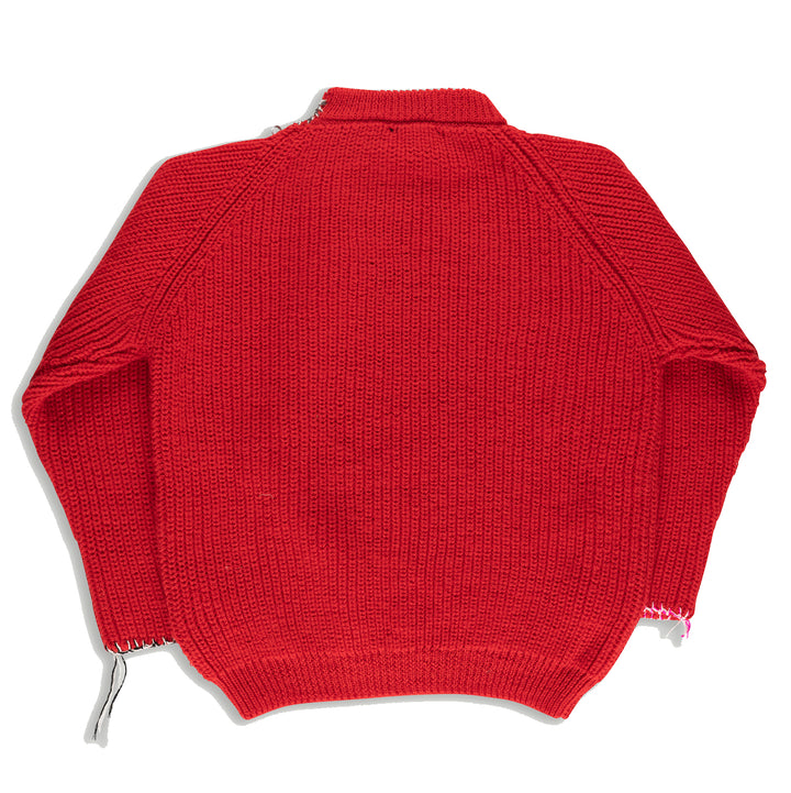 Bunny Oversized Fishermans Sweater - Red