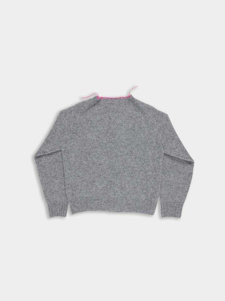 Embellished Crew Neck Cardigan - Grey
