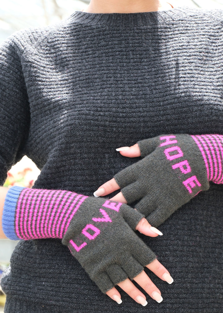 Love & Hope Fingerless Gloves - Khaki/Pink