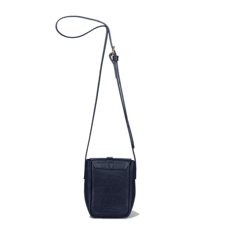 Lark Tall Crossbody Satchel Bag - Grainy Navy Leather