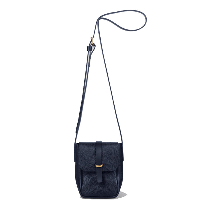 Lark Tall Crossbody Satchel Bag - Grainy Navy Leather