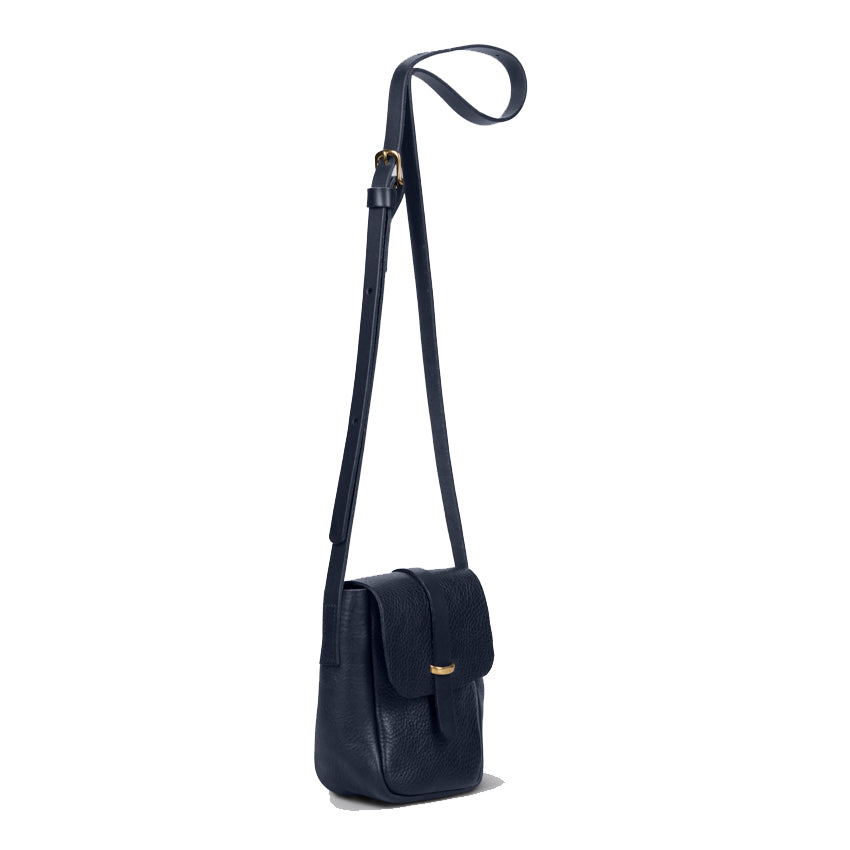 Lark Tall Crossbody Satchel Bag - Grainy Navy Leather