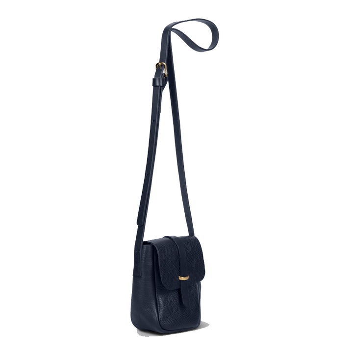 Lark Tall Crossbody Satchel Bag - Grainy Navy Leather