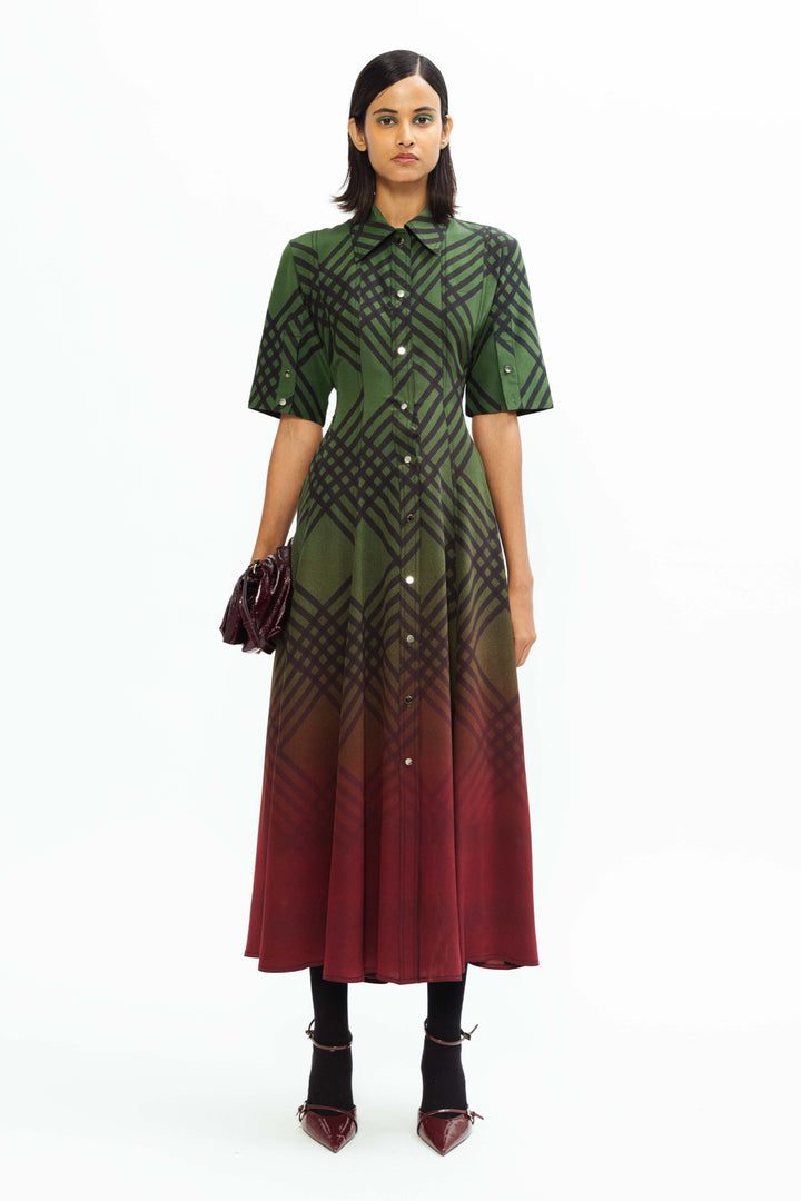 Classic Seoul Dress - Hunter Green Tartan Print