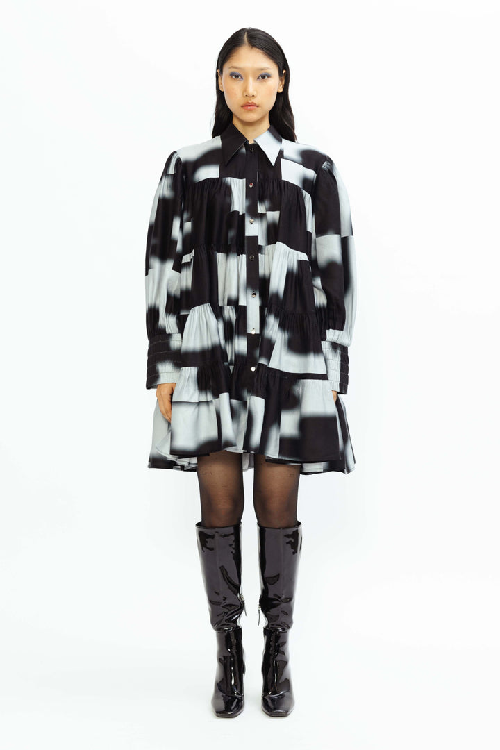 Tier Dress - Onyx Cubist Print