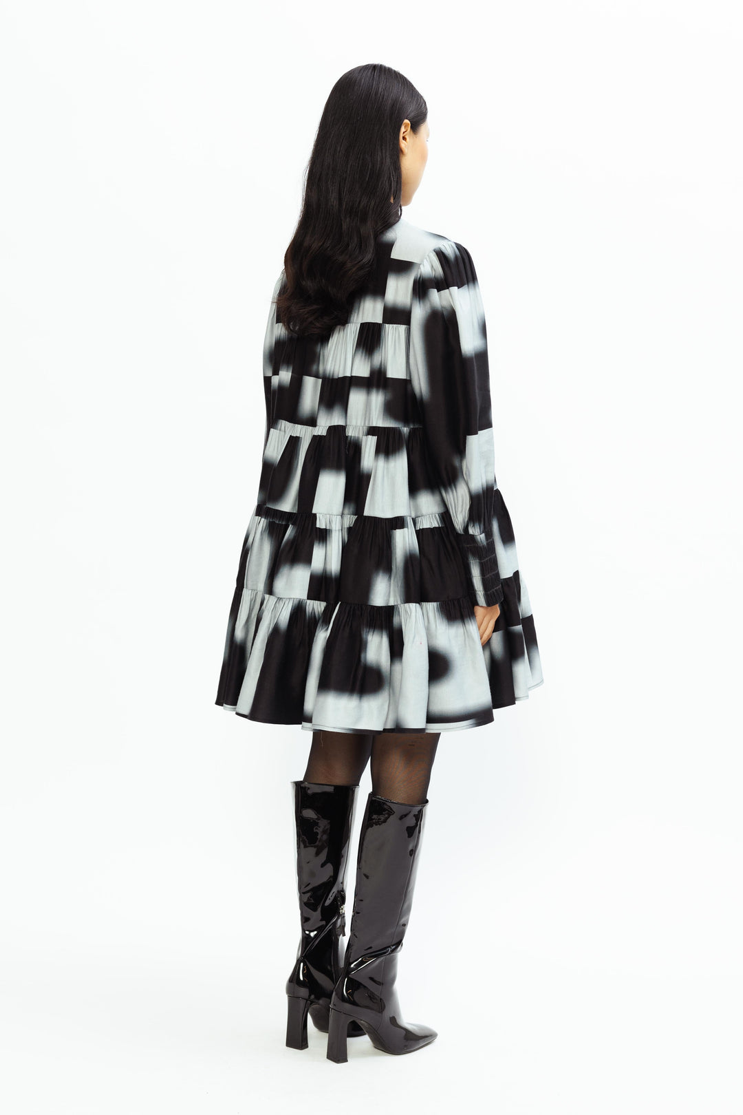 Tier Dress - Onyx Cubist Print