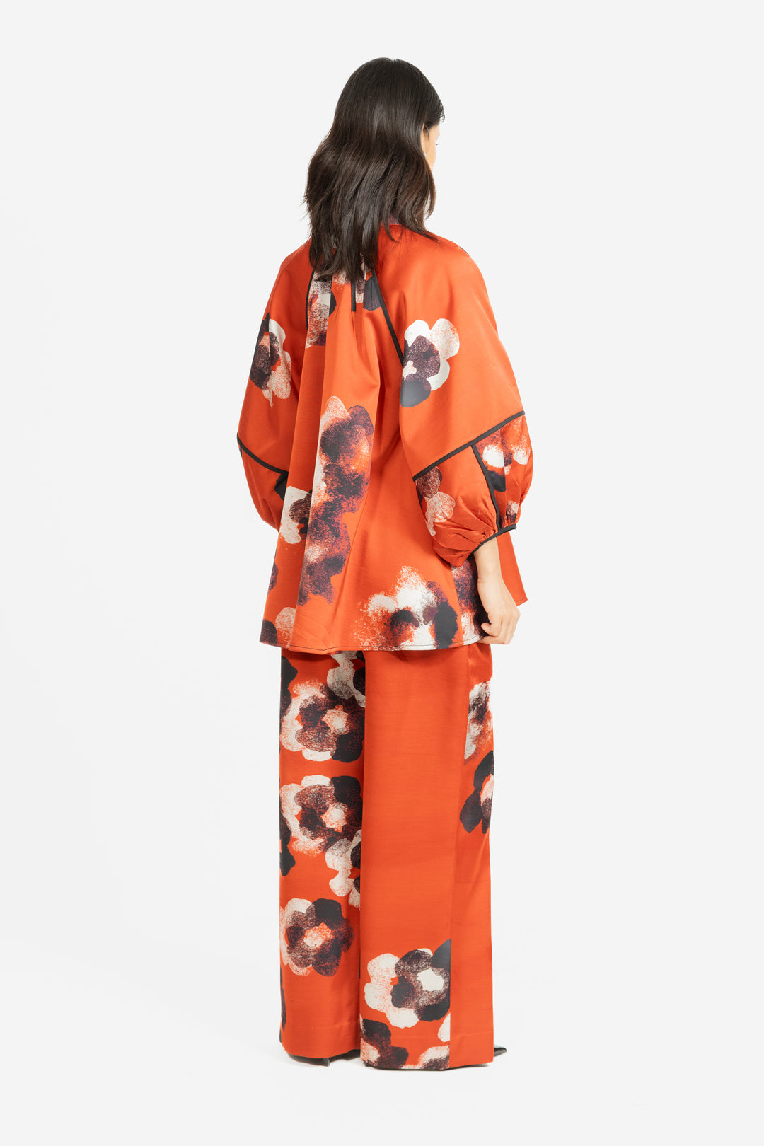 Classic Tilly Shirt - Crimson Red/Water Floral Print Viscose linen Satin