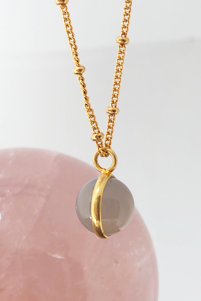 Magic Crystal Ball Pendant Necklace - Grey Chalcedony