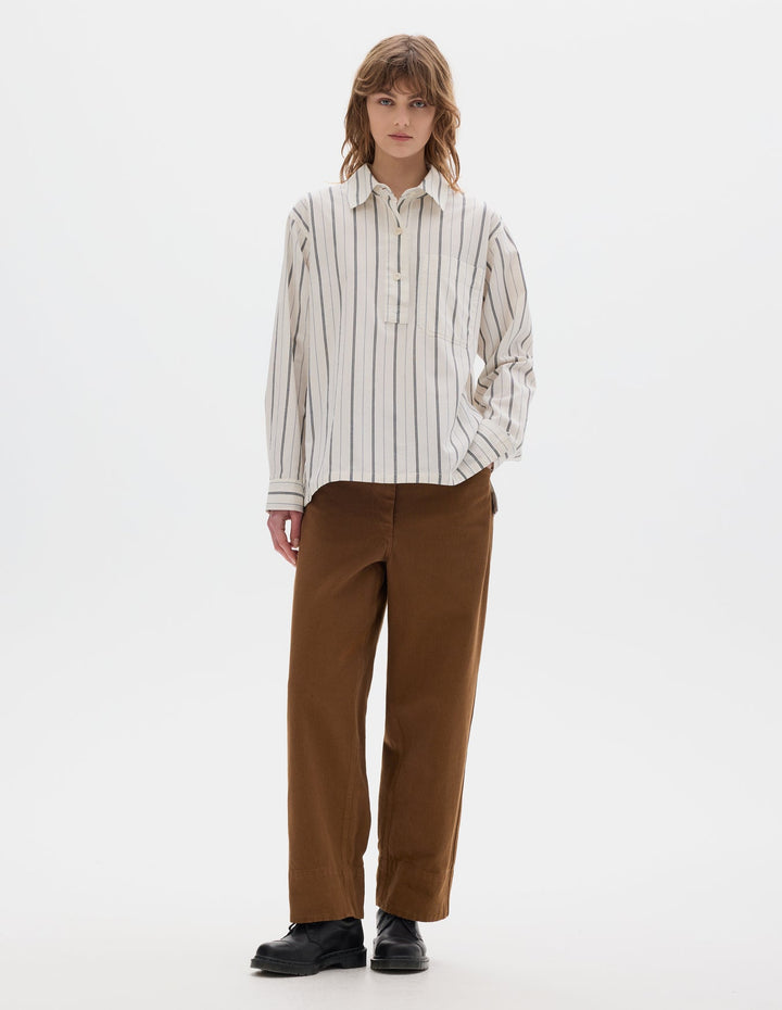 Pull on Japanese Wide Stripe Shirt - Off White/Navy