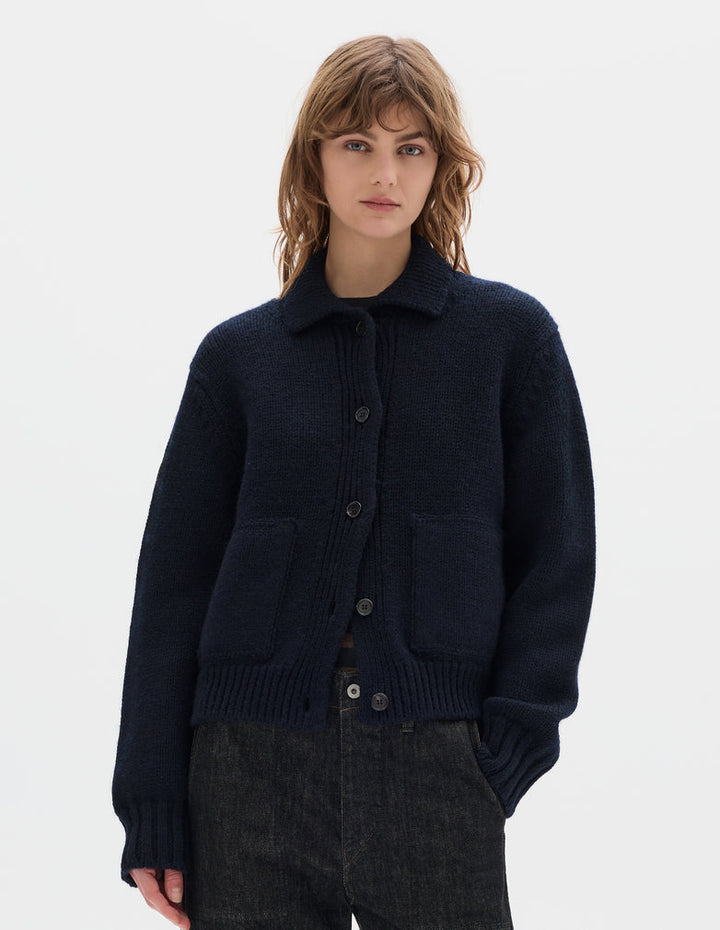 Wool Bomber Cardigan - Ink